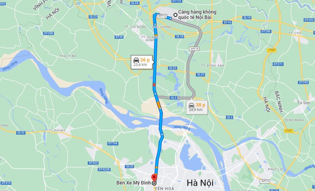 Khoảng cách từ bến xe Mỹ Đình đi sân bay Nội Bài