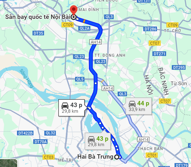 Taxi quận Hai Bà Trưng đi sân bay Nội Bài